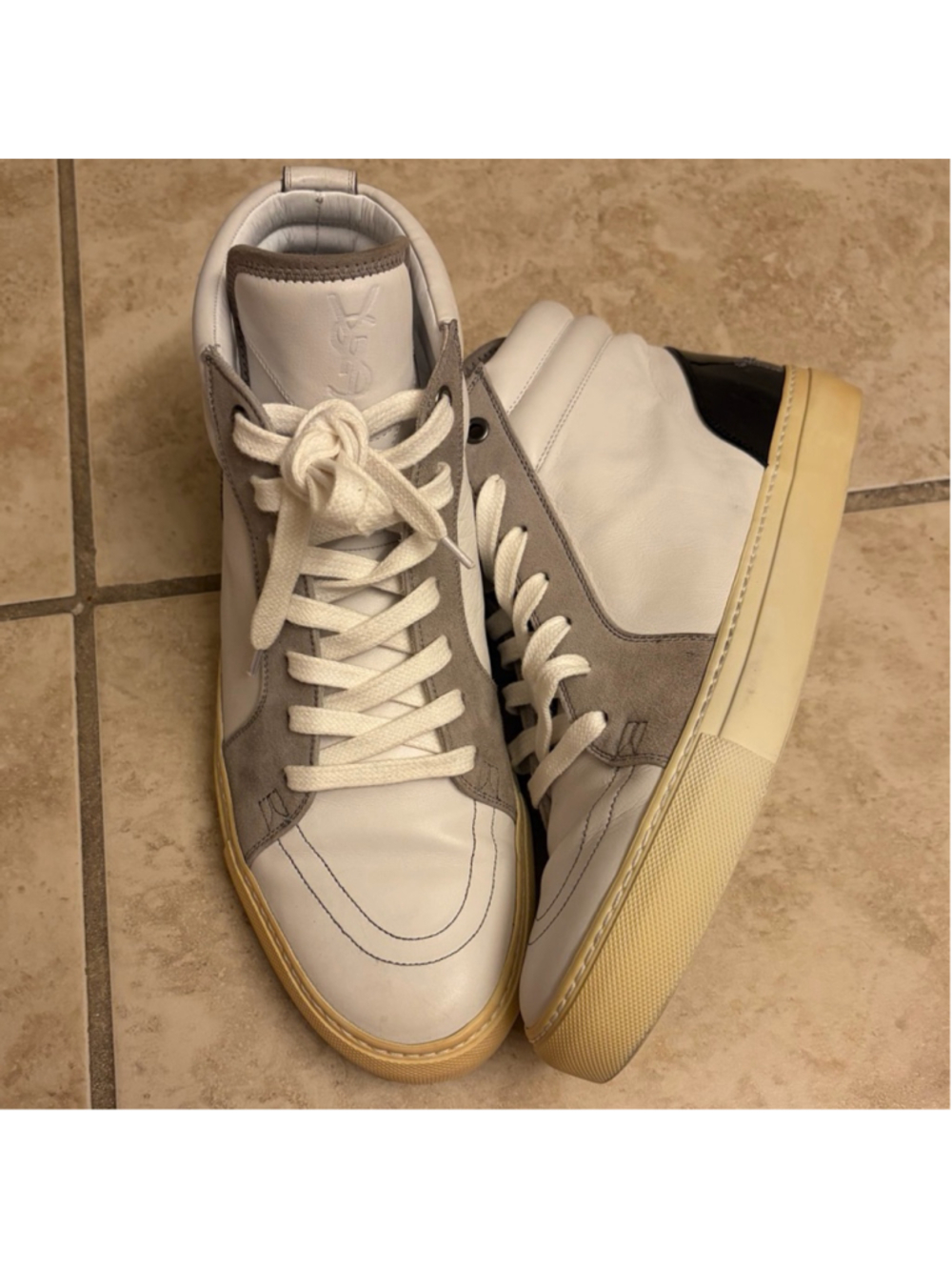 Saint Laurent SL/01H Mid-Top Sneakers - White/Grey Suede